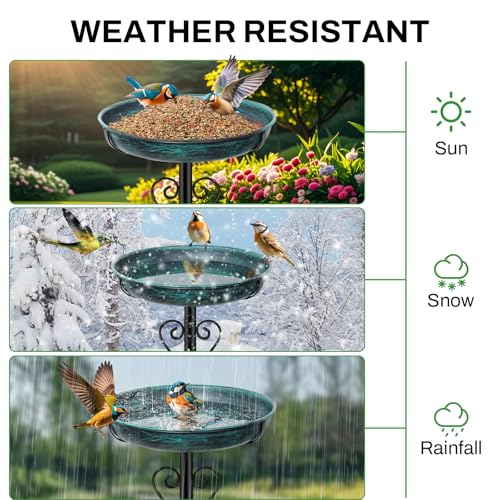 Metal Bird Bath for Outside, Vintage Freestanding Birdbaths with Metal Stake, Upgraded 5 Pronged Base Birdfeeder Feeder Bowl for Outdoors Garden Patio Yard Lawn Decor (Vintage Green) - color: Vintage Green