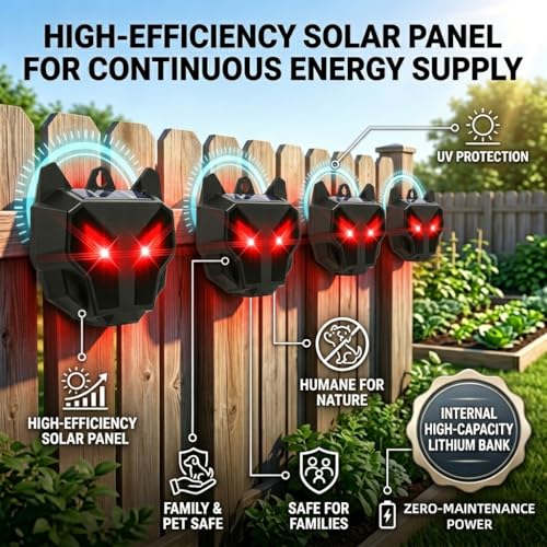 8 Pack Upgraded Coyote Deterrent Solar Predator Eyes Animal Repellent Outdoor Red LED Predator Light Deterrent for Deer,Fox, Raccoon,Skunk, Night Sentry for Chicken Coop,Yard,Garden & Farm Protection