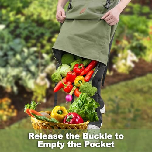 Berry&Bird Harvest Apron, Canvas Gardening Apron with Pockets and Harvesting Pouch Waterproof Harvesting Apron - color: Green
