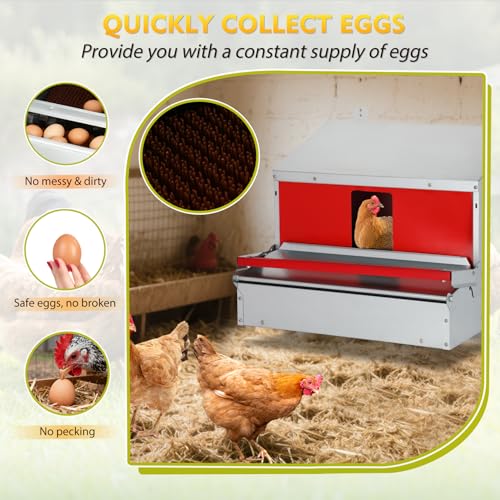 Redants Chicken Nesting Box, Metal Chicken Laying Box with Roll Away Egg Collection, Reversible Wall Mountable Chicken Coop Nesting Boxes for Hens, Ducks, Waterproof, 24"×19.5"×20", Up to 20+ Hens - size: 24.0"L x 19.5"W x 20.0"H