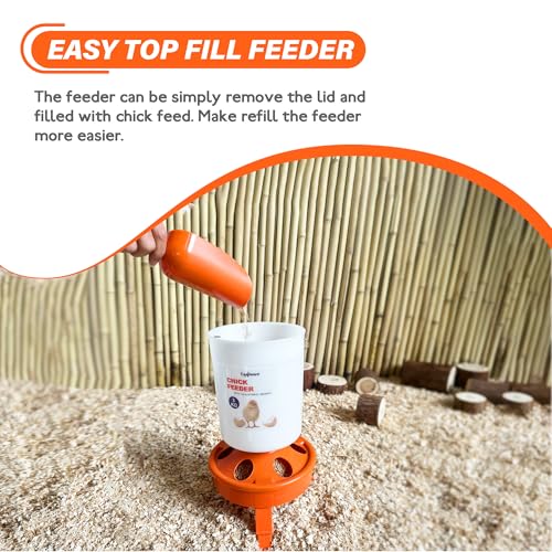 Eggluuz Chick Feeder and Waterer Set, Top Fill 3kg Chick Feeder and 1.5L Chick Waterer with 3 Adjustable Heights