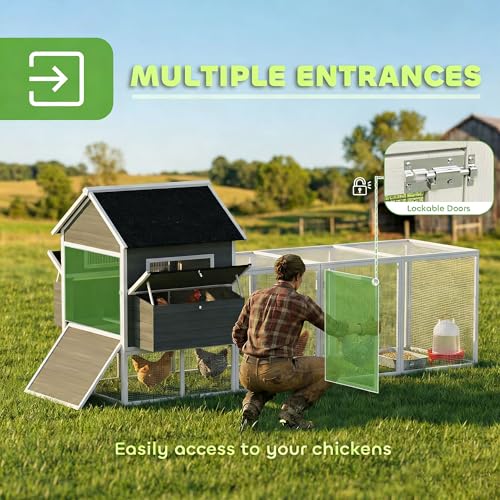 PawHut 137" Chicken Coop with Extra Large Run, for 4-6 Chickens, Dark Gray | Hen House, Wooden Rabbit Hutch Poultry Bunny Cage, Nesting Box, Waterproof Roof, for Backyard - color: Dark Gray