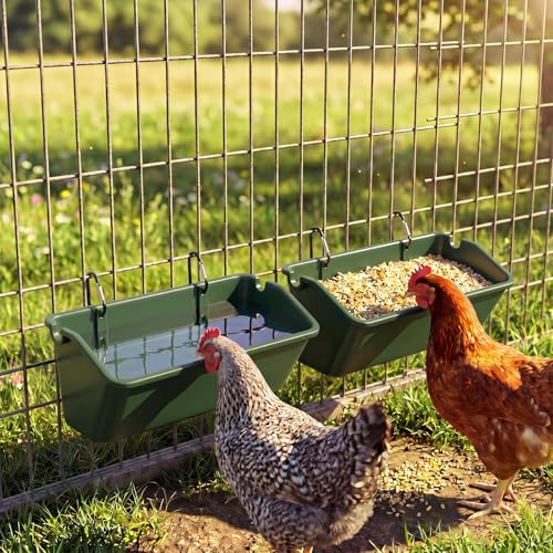 10 Pack Chicken Feeder,5 Quart Hanging Goat Waterer,Green | Two Mounting Options, Metal Clips and Screws,Solid base without holes,Livestock Feed Buckets for Sheep Duck Coop, Farm, Geese - color: Green