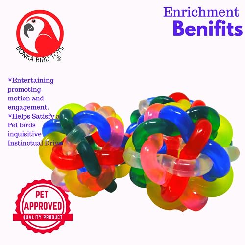 Bonka Bird Toys 2013 (Pk1) 3" Wibbly Balls, Large Parrot Foot Talon Cage Toy, Amazon, African Grey, Eclectus, and Similar