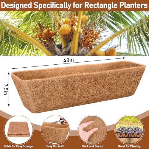 Riare 2 Pack 48 Inch Rectangle Coco Liners for Planters, Window Box Liners | 100% Natural Coconut Liners Replacement, Breathable Pre-Formed Planter Box Liner for Wall, Deck, Patio, Railing Planters - size: 48inch