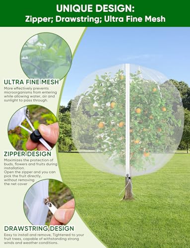 Fruit Tree Netting for Cicadas - with Zipper 4Pcs 5 x 4FT Garden Bird Netting for Blueberry Bushes with Drawstring,Insect Plant Protection Mesh Net Bags for Tomato,Cicada,Animals (4, 4 x 5 FT) - size: 4 x 5 FT
