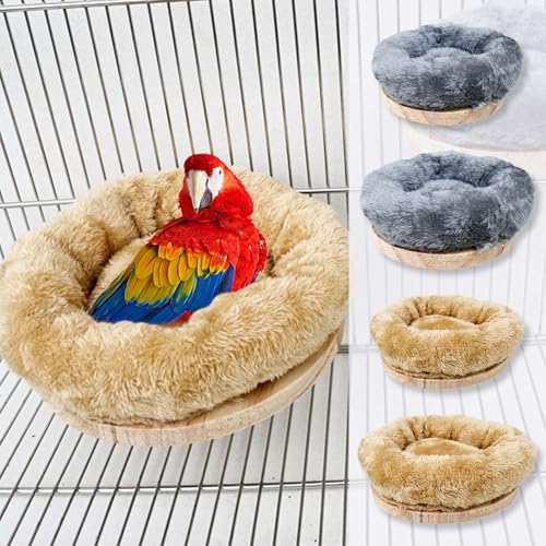 Bird Nest,1Pc Detachable Plush Parrot Hammock Bed,Winter Warm Bird House Snuggle Hut Birds Sleeping Bed Wood Perch for Budgies Cockatiel Conure Parakeet Hamster (Brown, Large) - color: Brown, size: Large
