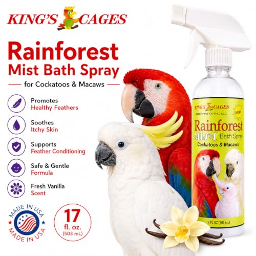 King's Cages Rainforest Mist White Spray 17oz. Feather Conditioning Bath Mist Vanilla Scent for Cockatoos and Macaws Parrots - size: Pack of 1