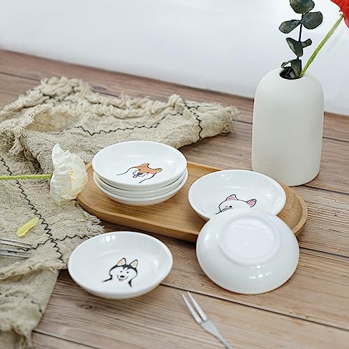 Funny Dogs Head and Butt Pattern Ceramic Sauce Dishes, Seasoning Dishes, Sushi Soy Dipping Bowls, Appetizer Plates, Dessert Plates, Little Cat Bird Feeding Bowls, Set of 6-Dogs-3.5 Inch - color: Dogs, size: 3.5 Inch