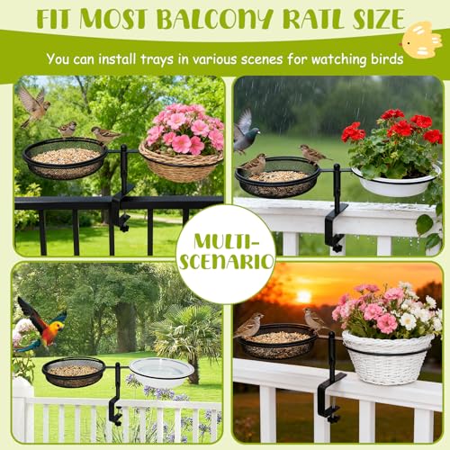 Bird Feeder for Apartment Balcony with Food Tray and Water Bowl | Metal,Detachable and Adjustable Balcony Bird Feeder,Round