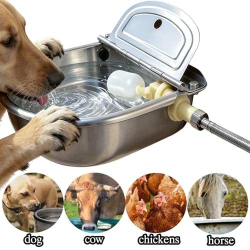 Automatic Water Dispenser for Dog Water Bowl Dispenser Large Size Stainless-Steel Waterer Feeder Self Filling Water Trough for Poultry and Livestock (Metallic Gray, Large) - color: Metallic Gray
