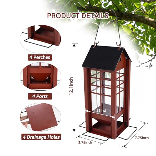 Rectangular Hanging Bird Feeder for Outdoor Use, Metal Bird Feeder with Multiple Feeding Ports, Seed Feeder for Wild Birds, Garden Yard Patio Bird Feeder