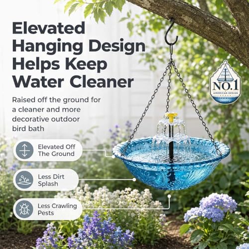 3-Tier Solar Powered Hanging Bird Bath Fountain, Integrated Solar Bird Bath for Outside, Cascading Water for Hummingbirds Wild Birds, Garden Patio Decor (Pink) - color: Pink