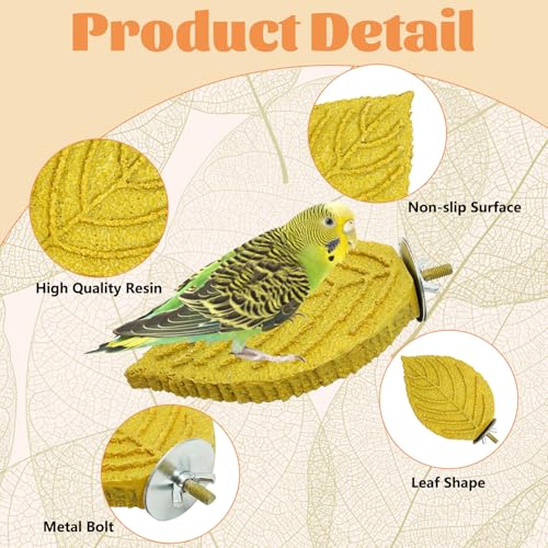 3 Pcs Bird Perch Resin Bird Beak Grinding Stone Leaf Shape Perch Stand Foot Clawing Trimmer Platform Cage Accessories for Cockatiels Conures Budgies Lovebirds (Yellow) - color: Yellow, size: Leaves