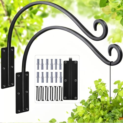 Heavy Duty 16 Inch Plant Hangers Bracket Outdoor 2 Pack Bird Feeder Hanger | 60LBS Capacity, Rust-Proof Metal Wall Hook, Enhanced 6-Hole Base, For Hanging Plants, Bird Feeder, Wind Chime, Flower Baskets - size: 16in-2Pack
