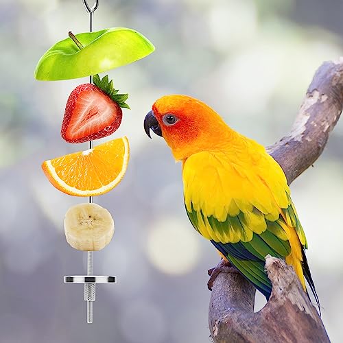 Bird Food Holder Stainless Steel Fruit Vegetable Stick Skewer for Parrots Cockatoo Cockatiel Cage Treating Tool (L: 7.86inch) - size: L: 7.86inch