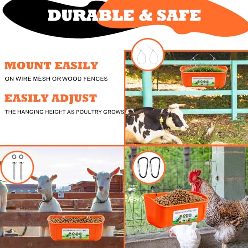 5 Pack Chicken Feeder, Duck Feeder Supplies, Hanging Fence Feed Trough with Clips for Goat, Sheeple, Piglet, Gooses, Turkeys, Dog Livestock Poultry, 8 Quarts in Total, Feed Scoop Included, Orange - color: Orange 5pcs