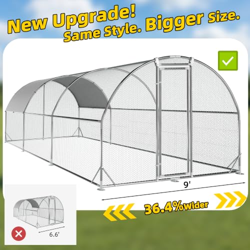 Large Metal Chicken Coop Round Top Upgrade Tri-Supporting Wire Mesh Chicken Run,Chicken Pen with Water-Resident and Anti-UV Cover,Duck Rabbit House Outdoor(19'L x 9'W x 6.5'H) - size: 228.1"L x 108.0"W x 78.0"H