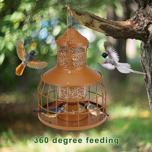Squirrel Proof Bird Feeders, Metal Wild Bird Feeders for Outdoors Hanging, 3.5LB Heavy Duty Caged Squirrel Proof Bird Feeders, Chew-Proof, Weather Resistant, Patio Backyard Garden Decor