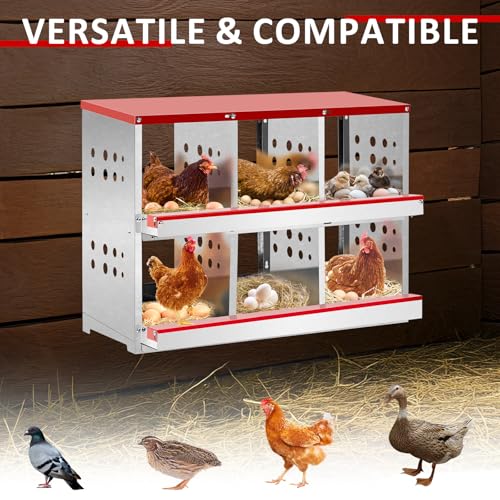 VINGLI Chicken Nesting Boxes, 6 Compartment Nesting Boxes for Chickens and Hens Roll-Out with Plastic Baskets, Chicken Coop Laying Boxes (6 Grids) - size: 6 Grids