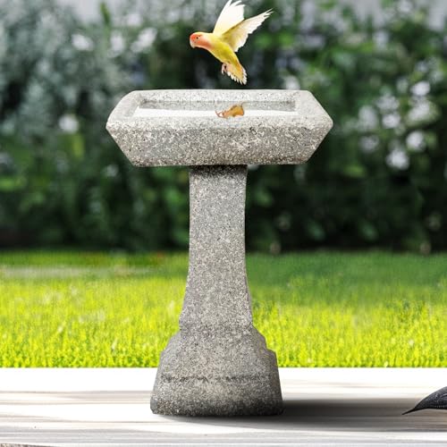 watnature Freestanding Birdbaths Outdoor - 15”Dia.X 22.8”Tall Concrete Standing Garden Bird Bath Feeder Bowl with Pedestal, Modern Outdoor Birdbath for Patio, Yard, Lawn Decor, Bird Bathing&Feeding - color: Gray, size: 22.8in. H