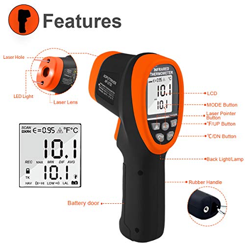 Digital Infrared Thermometer Gun, Dual Laser Industrial Pyrometer AP-2732 | -58℉- 2732℉ (-50℃~1500℃) High Temperature IR Thermometer 30:1DS,Adjustable emissivity 0.1-1.0 ,Hi/Lo Temp Alarm,Flashlight - color: AP-2732 Orange