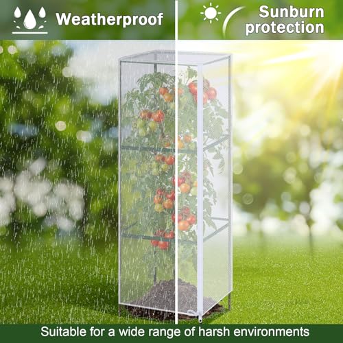 6 Pack Tomato Cage Covers, 18" x 60" Fine Mesh Plant Covers with Zipper & Drawstring, Reusable Garden Netting Protector Against Birds, Insects & Animals for Tomatoes, Peppers, Cucumbers
