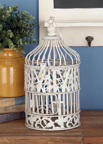 Deco 79 Metal Birdcage Indoor Outdoor Hinged Top with Latch Lock Closure and Hanging Hook, Set of 2 15", 18"H, White