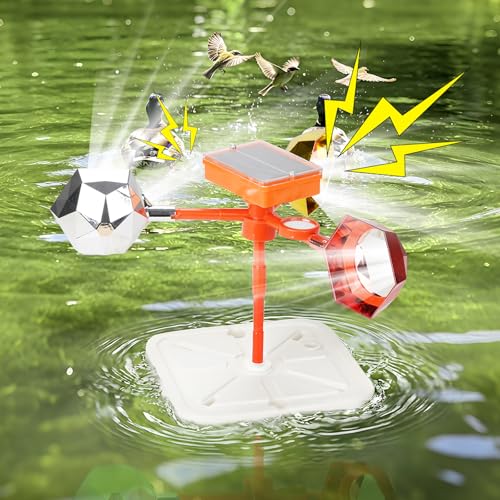 Solar Floating Pool Bird Deterrent, 360° Wind-Driven Reflective Spinner with Sound Box, Upgraded Duck Away Reflector with Shatterproof Mirror for Garden, Patio, Boat & Orchard