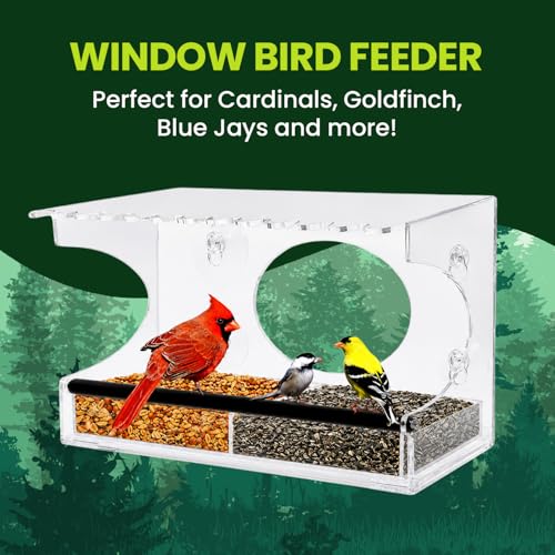 Acrylic Clear Window Bird Feeder with Strong Suction Cups, Removable Sliding Seed Tray, Weather-Resistant & Easy to Clean for Window Viewing, Extended - size: Style: Extended