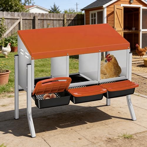 3 Holes Chicken Nesting Boxes for Laying Eggs, Wall-Mounted & Floorstanding Nesting Boxes for Chickens Ducks Geese, for Farm Backyard Chicken Coops, with Metal Leg, Orange - color: Orange, size: 3 Holes with metal legs