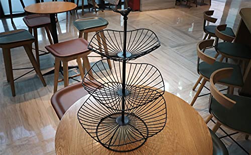 easyBee 3-Tier Fruit Basket Tower Stand, Metal Wire Construction, Vegetable Tiered Shelf, Tall Standing Produce Holder, Serving Basket for More Counter Space, 31 x 25 x 20 cm - Black