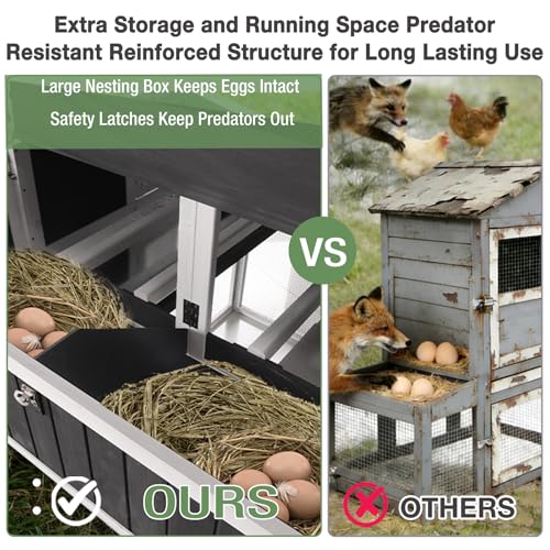 Large Chicken Coop for 6-8 Chickens, Double Folding Wooden Chicken House with 2 Nesting Boxes, Reinforced Iron Frame, Pull-Out Tray & Waterproof Roof, Outdoor Poultry Cage-(Black) - color: Black (AIR66-B)