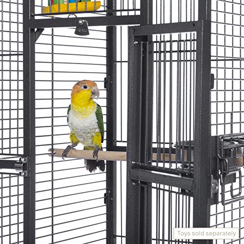 Prevue Pet Products Dome Top Bird Cage with Push Button Locks - Black | Powder‑Coated Steel Cage with Wheels, Seed Guards, and Perch, Ideal for Cockatiels and All Small-Medium Sized Birds - color: Black Hammertone, size: 18.0"L x 18.0"W x 54.6"H