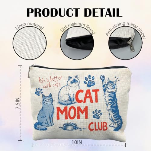 Cat Mom Gifts Canvas Makeup Bag for Women | Cat Lover Owner Gifts, Funny Cat Canvas Cosmetic Bag Beach Bags Travel Toiletry Zipper Pouch Storage Organizer - color: CAT MOM