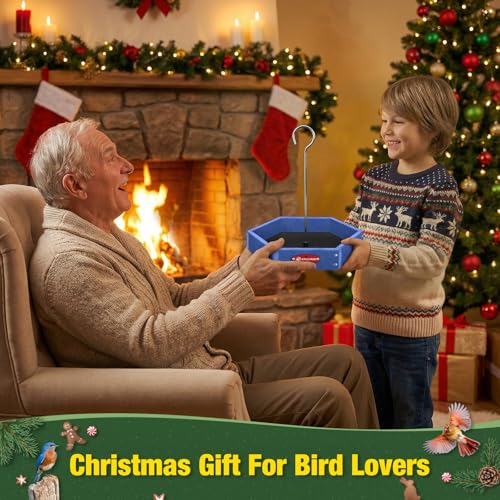 Kingsyard Hanging Platform Bird Feeder for Outdoors, Deep Tray, Blue | Weather-Resistant Recycled Poly Lumber, Fast-Draining Metal Mesh Base, Easy to Clean, Holds Up to 3 lb of Seed - color: Blue