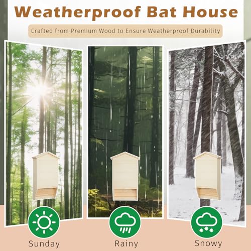 2 Pack Bat House for Outdoor,Wood,Large,2 Chamber-pr | Large Cedar Wood Weatherproof Bat Boxes for Outside Trees, Dual Chamber Shelter with Grooved Landing for Backyard Roosting - color: Wood, style: 2 Chamber-pr