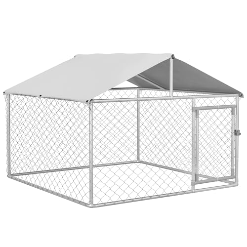 PawHut Outdoor Dog Kennel, Heavy Duty Dog Run Outdoor Fence with Waterproof Cover, Galvanized Chain Link, Secure Lock, for Large Breeds, Chickens, Ducks, 6.5' x 6.5' x 5' | Heavy Duty Dog Run Outdoor Fence, Waterproof Cover, Galvanized Chain Link, Secure