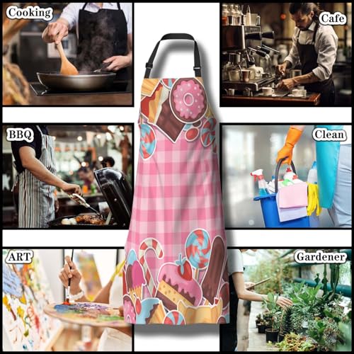 Funny Aprons for Adults Women Colorful Candy Sweets and Cakes Apron Women for Kitchen Cooking Restaurant BBQ Painting Crafting Gardening 27” (W) x 31” (H), Waterproof Aprons - color: Sweets and Cakes