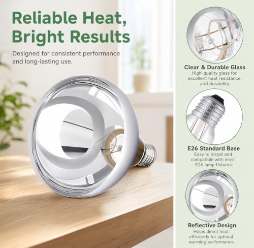 250W R40 Heat Lamp,Infrared Flood Incandescent Bulb E26 Chicken Brooder | 250W R40 infrared heat lamp,flood reflector,6000hr instant-on,dimmable,E26 base,for chicken brooder food bath therapy