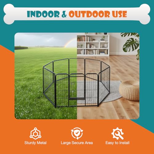 NEWBULIG Dog Playpen Indoor 8 Panels 32 Inch, Outdoor Metal Dog Fence Pen | Heavy Duty Metal Exercise Pen, Foldable Portable, RV Camping, Yard Garden, Small Medium Dogs Pet Pen - color: Black, size: 32IN