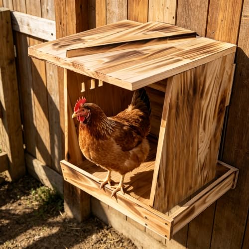 2 Pack Handcrafted Solid Wood Chicken Nesting Boxes – Outdoor Laying Box for Hens & Ducks, Easy to Mount & Clean, Perfect for Backyard Coop, Garden & Patio