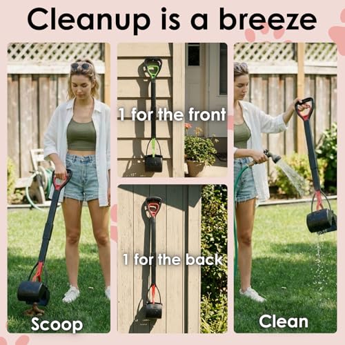 33" Pooper Scooper 2 Pack, XL Long Handle No-Touch Dog Pooper Scooper | Heavy duty pooper scooper for large small dogs. Durable Spring &Lightweight,portable poop pickup tool for no-bend,hands-free.