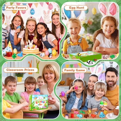 24 Pack Prefilled 3D Printed Animals with Easter Eggs Set Easter Day Gift Figurines Gifts Toys for Kids Basket Stuffers Classroom Prizes Exchange Party Favors