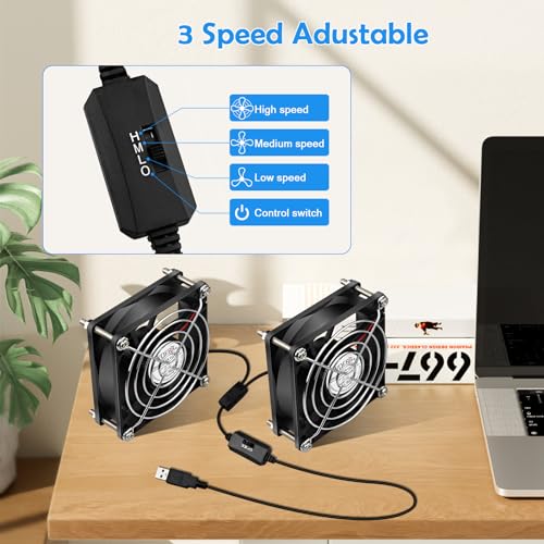 Mini 80mm USB Computer PC Case Cooling 5V Powered Fan (Quiet), Cabinet Cooler Fan with Speed Controller（2 in1 Pack） - style: 2 in 1-8025-USB