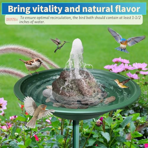 TIANCENTRAL H Electric Bird Bath Fountain Pump with Natural Rock Design, Continuous Water Bubbler (Not Solar) 7.5W Adjustable Submersible Pump with 6FT Anti-Bite Cord for Outdoor Garden & Patio Decor