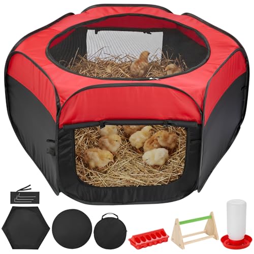 Magicfly Brooder Box for Chick, Chicken Brooder Box Holds up to 15 Chicks | Pop-Up Brooder Box for with Dual Doors, Chicks Starter Kit Includes Chicken Feeder, Waterer, Perch - color: Basic Starter Kit