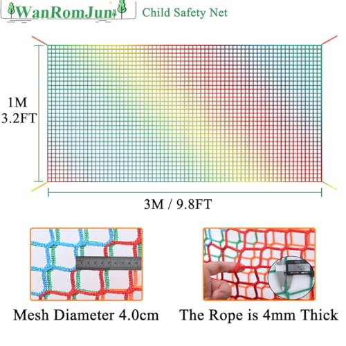 Climbing Cargo Net for Kids - Double Layers Heavy Duty Playground Safety Net, Outdoor Climbing Net for Treehouse Accessories, Backyard, Jungle Obstacle Training & Adventure(3.2x9.8ft),Multicolor - color: Multicolor, size: 3.2 x 9.8 ft