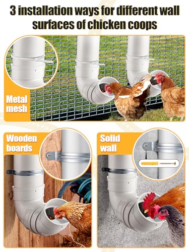 Automatic Chicken Feeder No Waste - 6.6 Pounds Large Capacity Heavy Duty PVC Pipe Hanging Chicken Feeder, Poultry Gravity Feed Port for Chicken Long Feeding - color: White-1 set