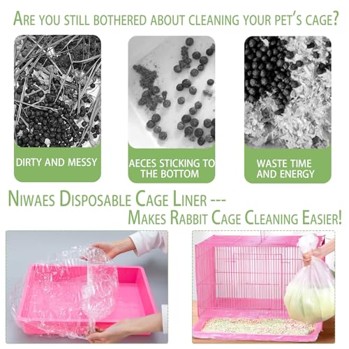 30 Pcs Large Rabbit Cage Liner Disposable Bunny Cage Liner Bag 34'' X 22''- Clear Elastic Pet Toilet Film Small Animal Tray Covers for Bunnies Ferrets Chinchillas Birds - Leak Proof & No Mess